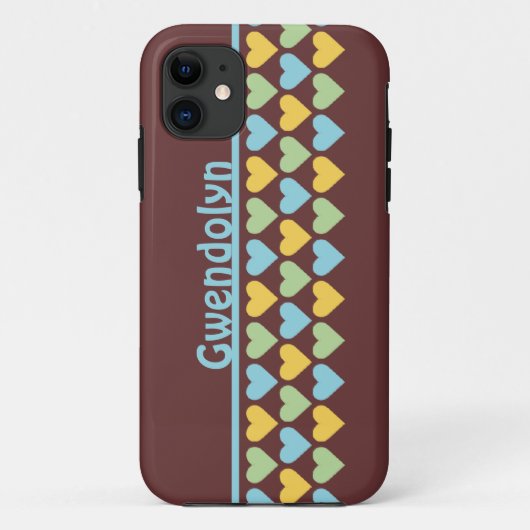 行のハートパターン青い緑のパーソナライズ名 Case-Mate iPhoneケース (裏面)