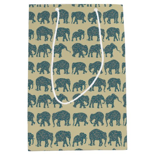 行のペイズリーゾウのベージュミディアム抱き枕 ミディアムペーパーバッグ