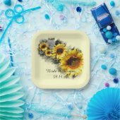 行の中の黄色のひまわり庭園の結婚式 ペーパープレート (パーティー)