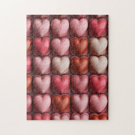 行の背景に多くのバレンタインハート ジグソーパズル