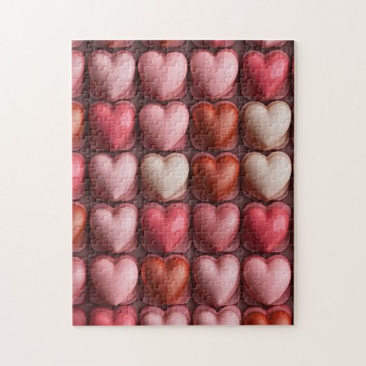 行の背景に多くのバレンタインハート ジグソーパズル (縦)