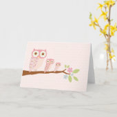 行カードのピンクのフクロウ カード (黄色い花)