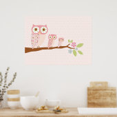 行キャンバスのピンク色のフクロウ/プリント ポスター (キッチン)