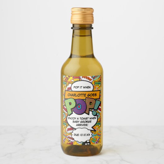 行ポップ・アートのく時だポップ・アートの!おもしろい漫画ベビーシャワー ワインラベル (正面)