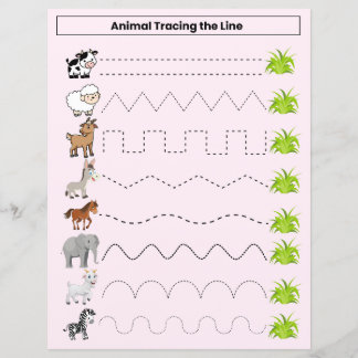 行ワークシートをトレースする可愛い子供へ動物