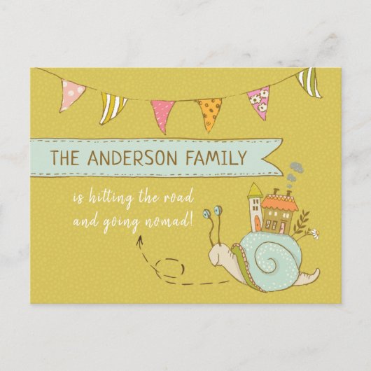 行先かわいいカタツムリの動く告知 案内ポストカード (正面)