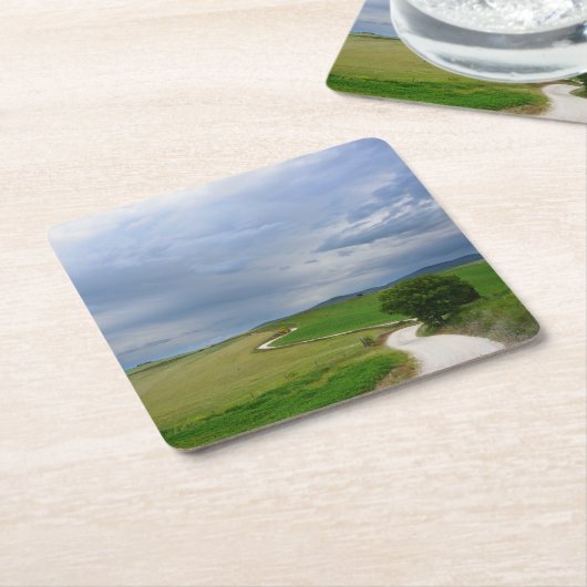 行先のコースターの方の曲線の道 スクエアペーパーコースター (アングル)