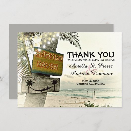 行先のビーチ結婚式ありがとう サンキューカード (正面/裏面)
