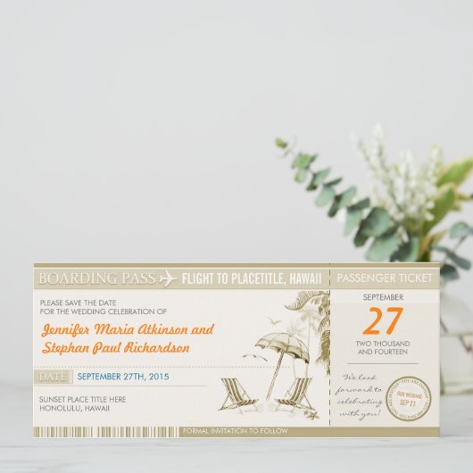 行先の搭乗券のチケットは日付を救います セーブザデート (スタンド正面)