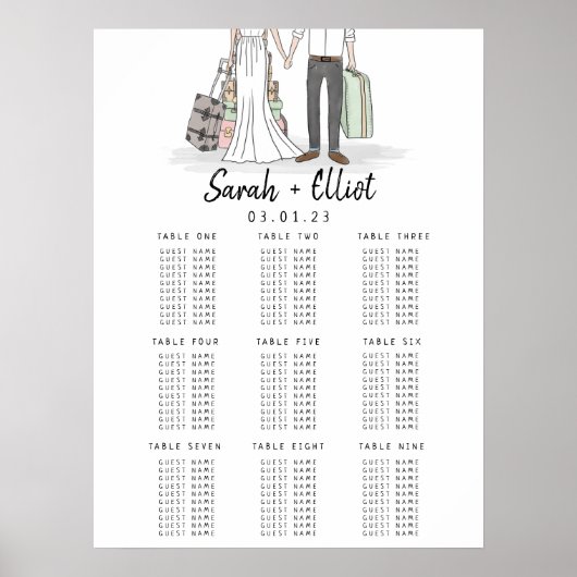 行先結婚式スーツケーステーブルプランポスター ポスター (正面)