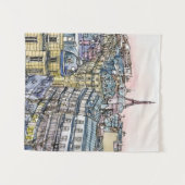 行先|の水彩画のエッフェル塔及びパリ タペストリー (正面(横))