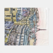 行先|の水彩画のエッフェル塔及びパリ フリースブランケット (正面(横))