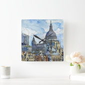 行先|の水彩画のテムズ川の水辺地帯 スクエア壁時計 (ホーム)