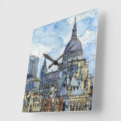 行先|の水彩画のテムズ川の水辺地帯 スクエア壁時計 (傾斜)