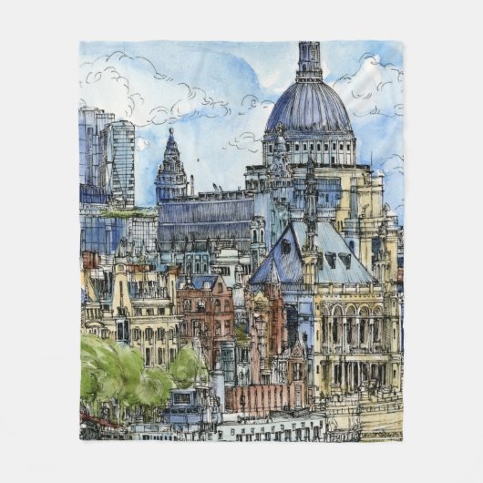 行先|の水彩画のテムズ川の水辺地帯 フリースブランケット (正面)