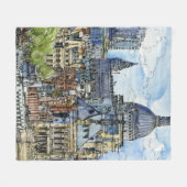 行先|の水彩画のテムズ川の水辺地帯 フリースブランケット (正面(横))