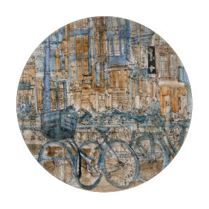 行先 の水彩画のニューヨークシティの眺め カッティングボード