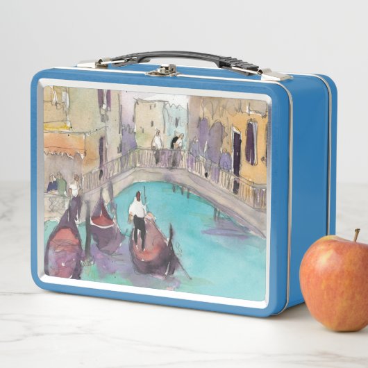 行先|の水彩画のベニスのゴンドラの乗車 メタルランチボックス (インサイチュ)