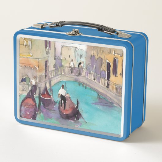 行先|の水彩画のベニスのゴンドラの乗車 メタルランチボックス (正面)