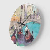 行先|の水彩画のベニスのゴンドラの乗車 ラージ壁時計 (傾斜)