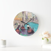 行先|の水彩画のベニスのゴンドラの乗車 ラージ壁時計 (ホーム)