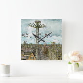 行先|の水彩画のヨーロッパの振動乗車 スクエア壁時計 (ホーム)