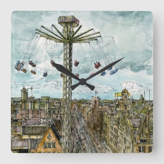 行先|の水彩画のヨーロッパの振動乗車 スクエア壁時計 (正面)