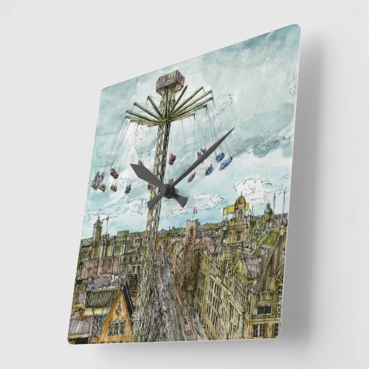 行先|の水彩画のヨーロッパの振動乗車 スクエア壁時計 (傾斜)