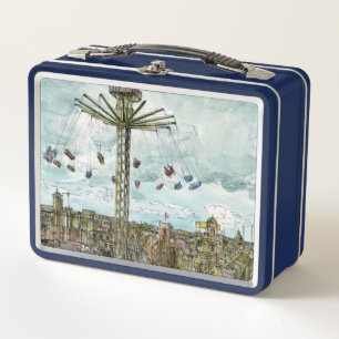 行先 の水彩画のヨーロッパの振動乗車 メタルランチボックス