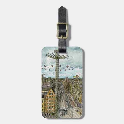 行先|の水彩画のヨーロッパの振動乗車 ラゲッジタグ (正面縦)