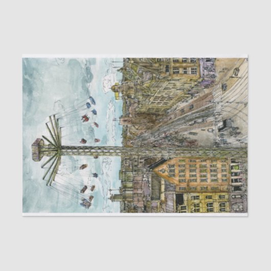 行先|の水彩画のヨーロッパの振動乗車 薄葉紙 (正面)