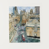 行先|の水彩画のヴィンテージのロンドンの通り タペストリー (正面)