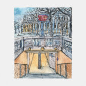 行先|の水彩画のヴィンテージの地下鉄の入口 フリースブランケット (正面)