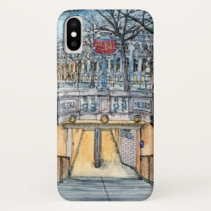 行先 の水彩画のヴィンテージの地下鉄の入口 iPhone X ケース