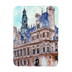 行先 の水彩画Rustic Hotel de Ville マグネット