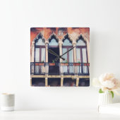 行先|素朴なベニスの建物 スクエア壁時計 (ホーム)