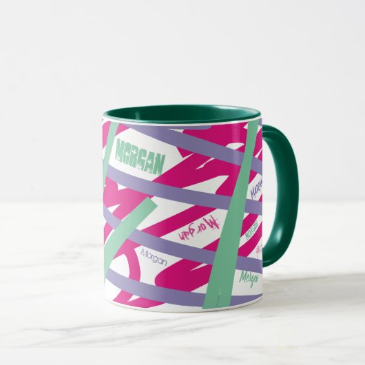 行全体に名前を付けるピンクパープルティール(緑がかった色)抽象芸術 クール マグカップ (正面右)