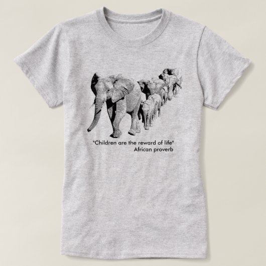 行列|のアフリカの野性生物の象家族 Tシャツ (デザイン正面)