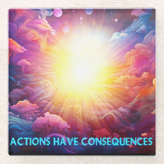 行動は結果をもたらす ガラスコースター (正面)