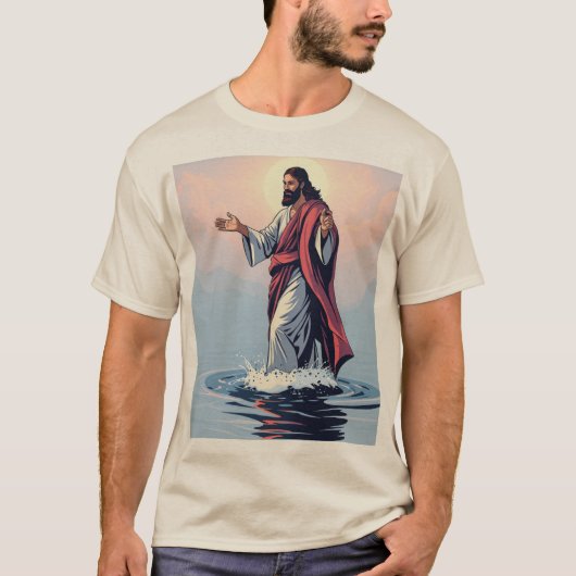 行動への信仰：イエスの水ティー歩く Tシャツ (正面)