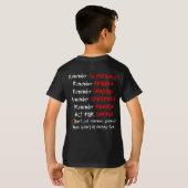 行動主義：ジェノシドを覚えてはいけない… Tシャツ (裏面フル)