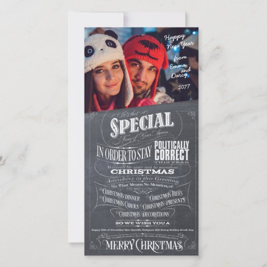 行政上正しく不正確な黒板のクリスマス シーズンカード (正面)