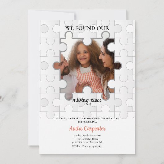 行方不明のピース フォト 養子縁組 招待状 (正面)