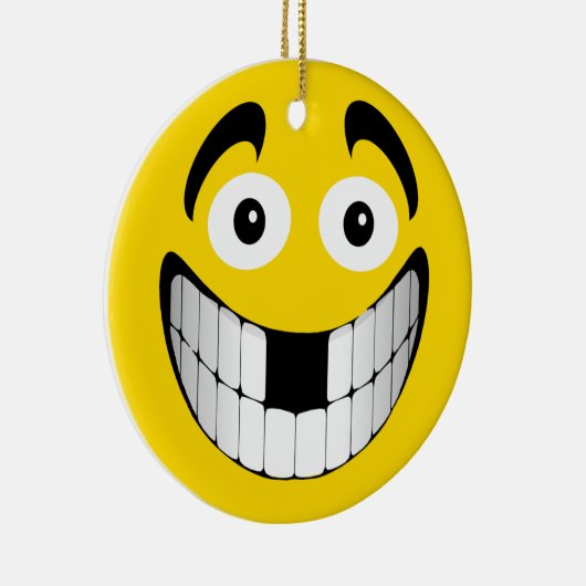 行方不明の歯を搭載する黄色く大きいにやにや笑い セラミックオーナメント (右)