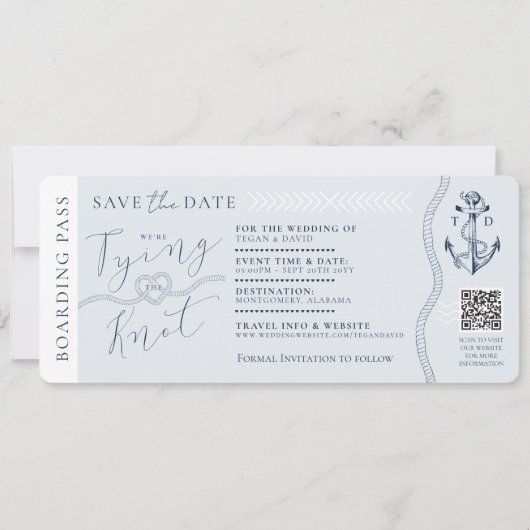 行航海の先ウェディングボーディングパスチケット 招待状 (正面)