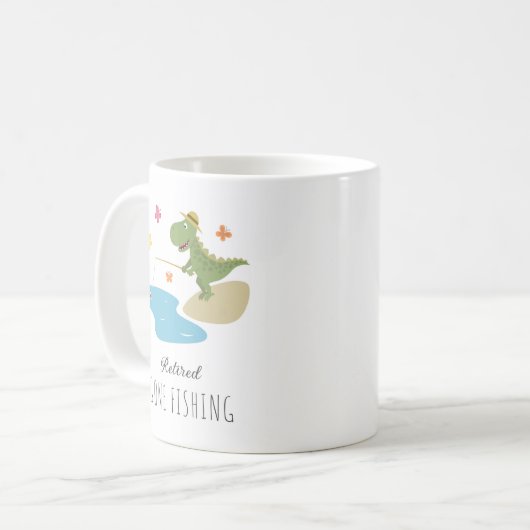 行退職した魚釣りかわいい恐竜の漫画 コーヒーマグカップ (正面左)