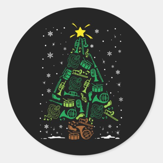 行進するNd楽器ファミリーマッチング クリスマスT ラウンドシール (正面)