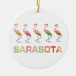 行進のフラミンゴSarasota セラミックオーナメント