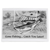 行魚釣りキャッチ後の人気があるデザイン ラージペーパーバッグ (正面)