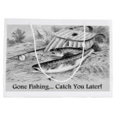 行魚釣りキャッチ後の人気があるデザイン ラージペーパーバッグ (裏面)